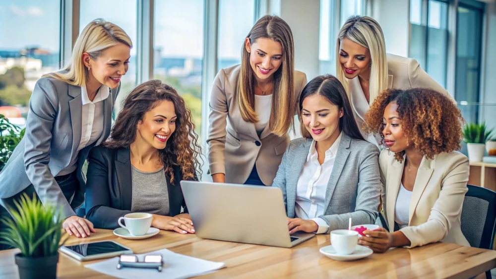 Executivas discutindo sobre a equidade de gênero nas empresas.